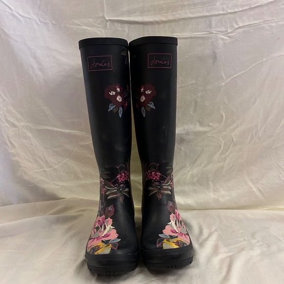 Joules Rain Boots | Floral Wellies Black Size 8 EU 39 - Picture 4 of 8